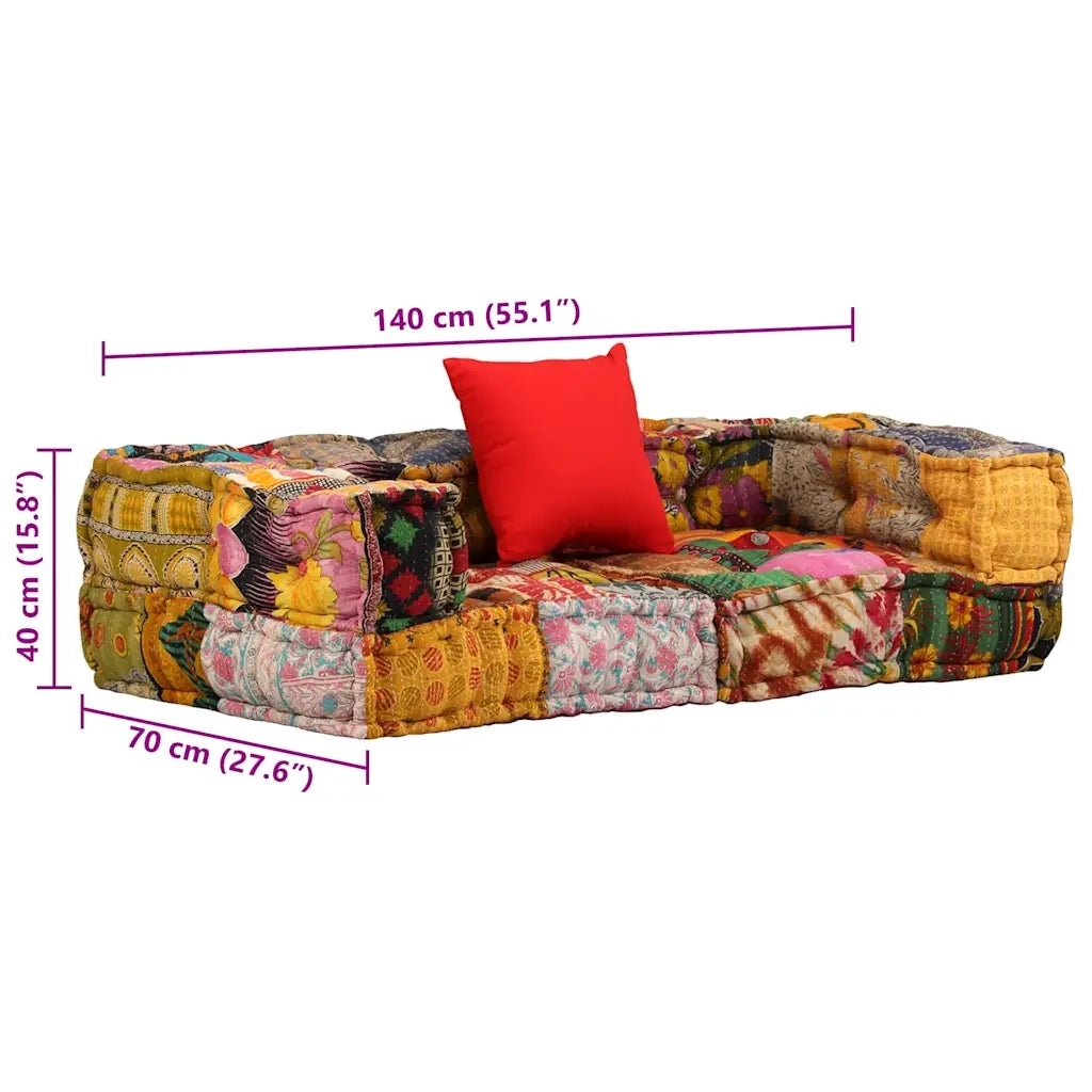 Pouf Modulare a 2 Posti in Tessuto Patchwork