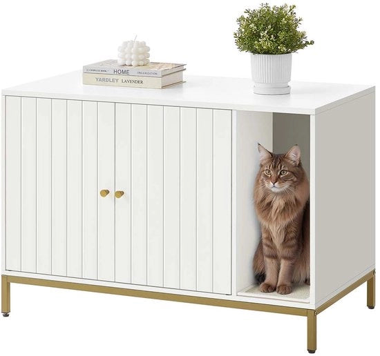 Cassettone per gatto - contenitore per gatto - Tappeto anti graffi - Progettazione elegante - 90 x 48 x 61,5 cm - bianco
