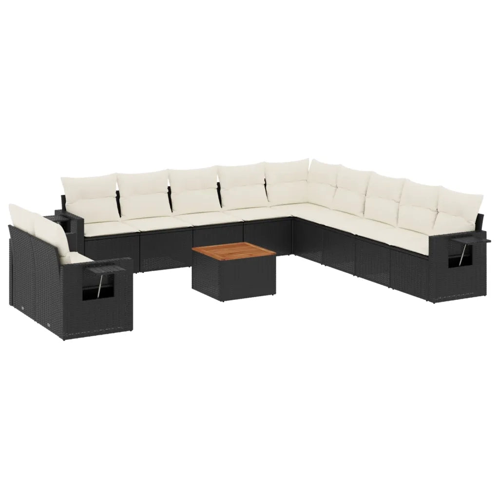 Set Divani da Giardino 12 pz con Cuscini Nero in Polyrattan 3224642