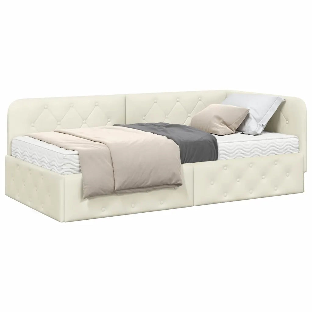 Cornice del letto ad angolo Crema 90 x 190 cm Velluto