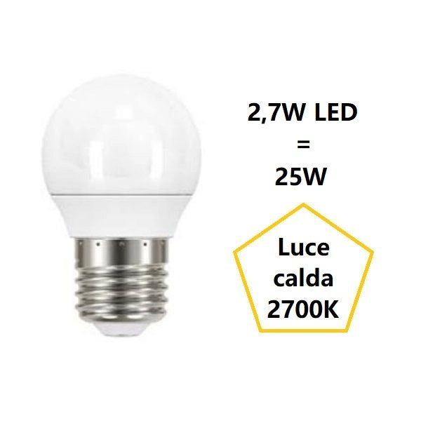 LAMPADINA SFERETTA A LED 2,7W LUCE CALDA 2700K 250 LUMEN E27 BOT