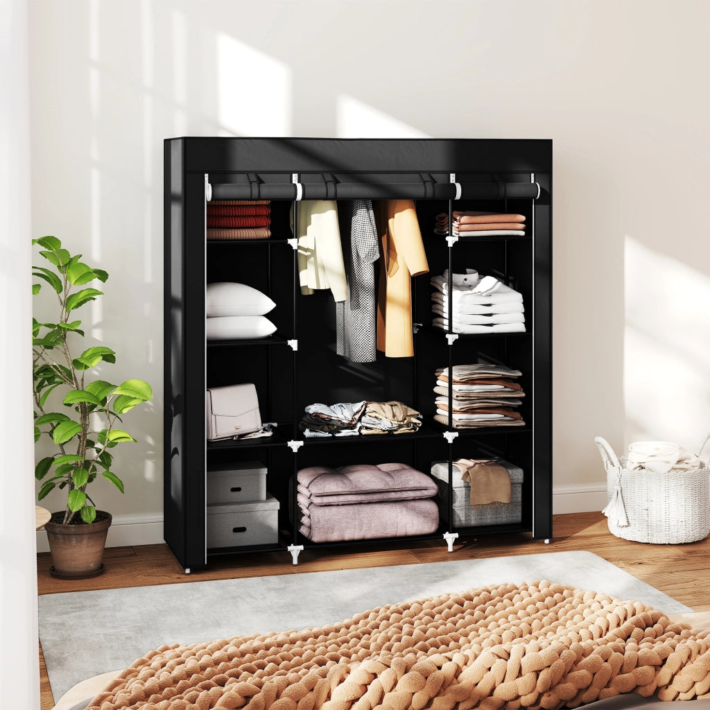 Armadio guardaroba in tessuto non tessuto ¨C Xylo ¨C con asta appendiabiti e 9 ripiani, nero, 150x43x162,5 cm