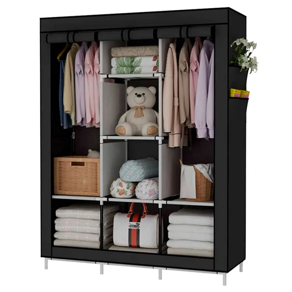 Armadio Vestiario In Tessuto Con Ante Con Cerniera E Tasche Laterali Nyana Home Misure 170x127x45cm Nero