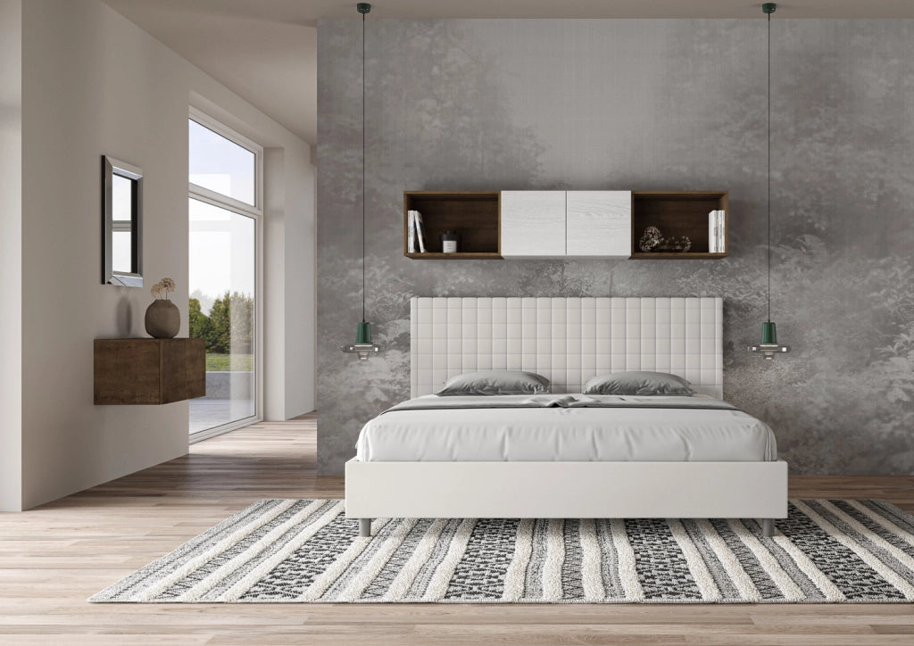 BS COM Letto matrimoniale king size senza rete imbottito 190x190 similpelle bianco