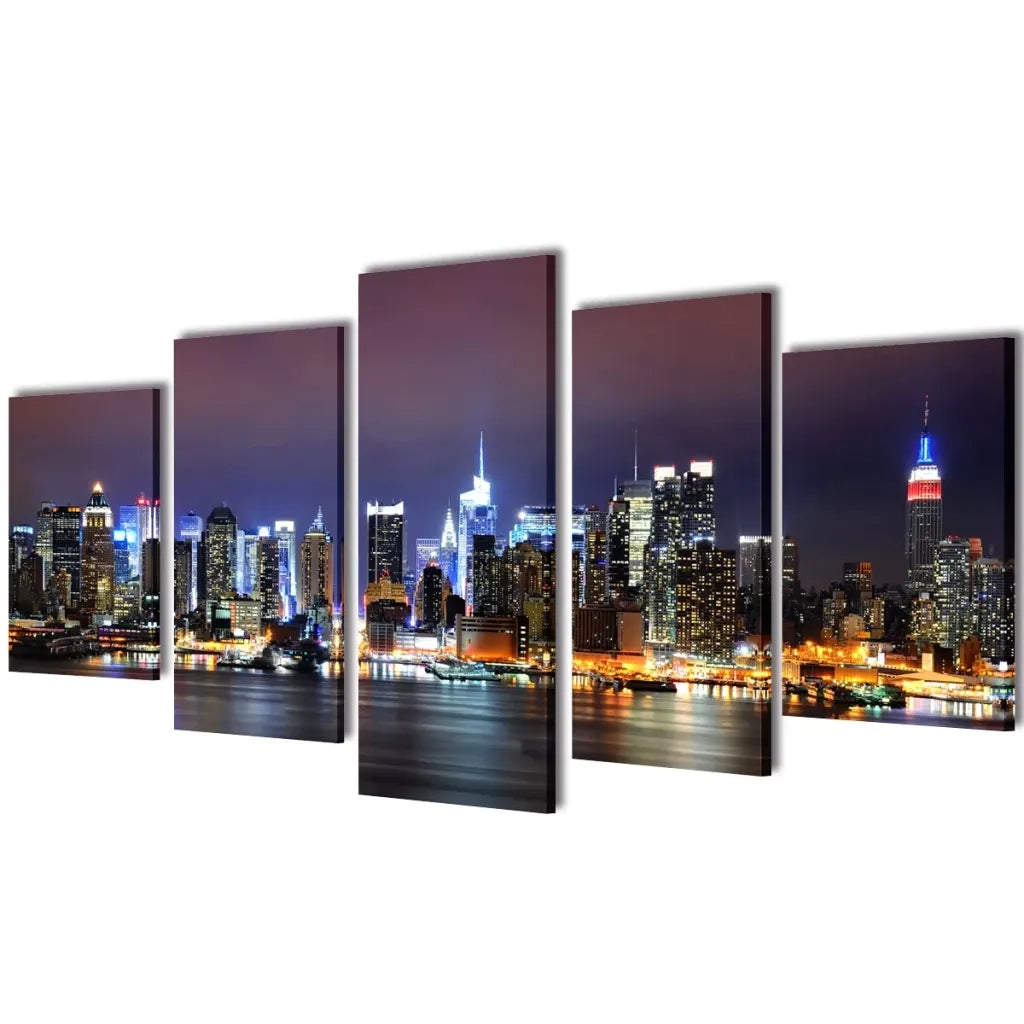 5 pz Set Stampa su Tela da Muro Panorama New York a Colori 100 x 50 cm cod mxl 74460