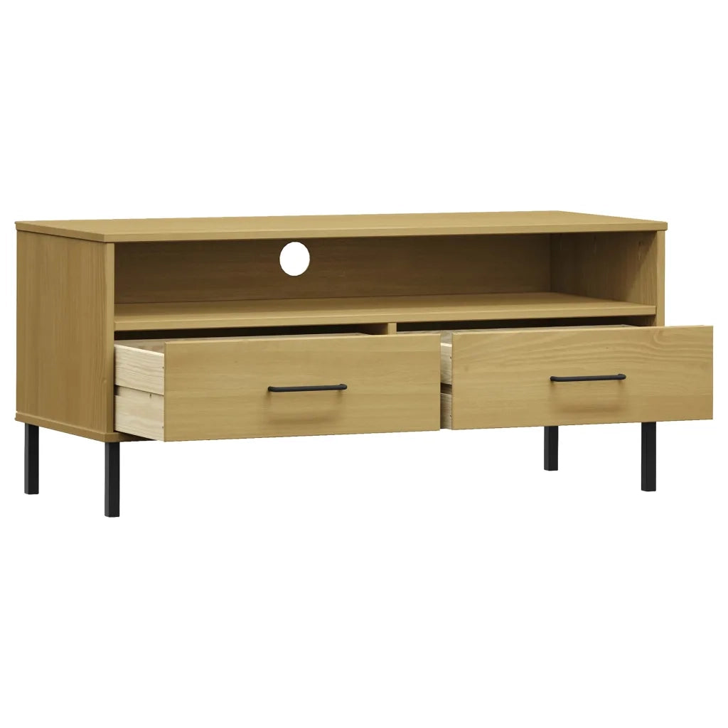 Mobile TV con Gambe Metallo Marrone Legno Massello di Pino OSLO cod mxl 27749