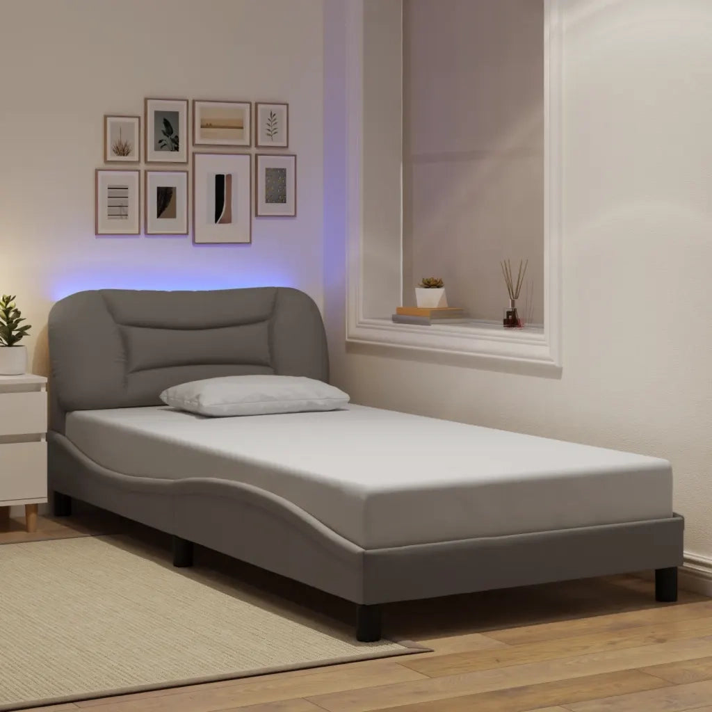 Giroletto con LED senza Materasso-Struttura Letto Hvar Tortora 100x200 cm in Tessuto