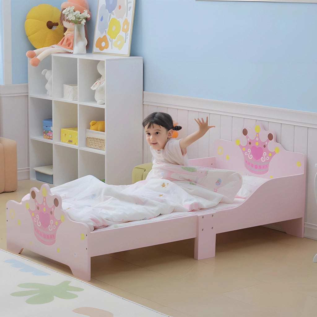 Letto singolo bambini rosa con stampa corona ¨C Xylo ¨C 143x73x60 cm, portata 50 kg