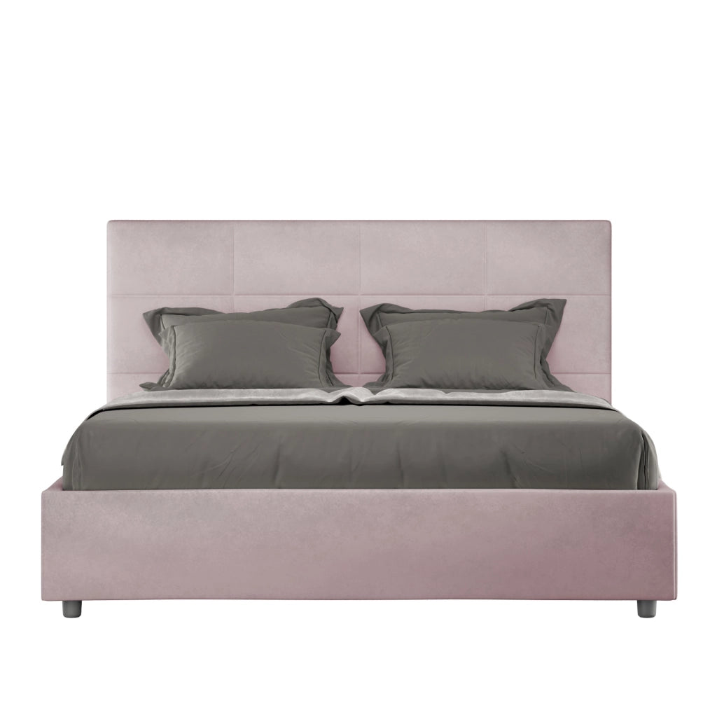 BS COM Letto queen size con rete imbottito 150x210 microfibra glicine