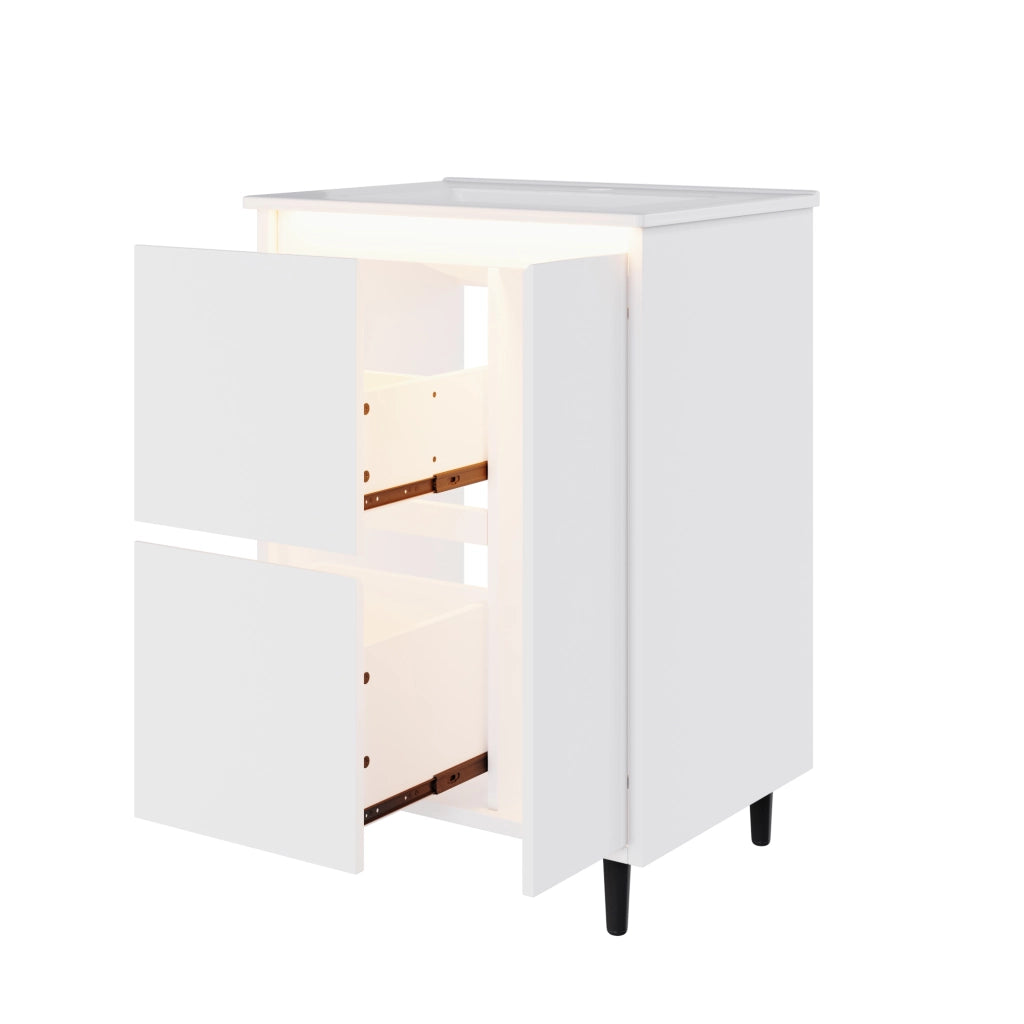 Mobile sottolavabo con lavabo in ceramica, 2 cassetti e 1 anta, per bagno, bianco, 61 × 46,5 × 87 cm