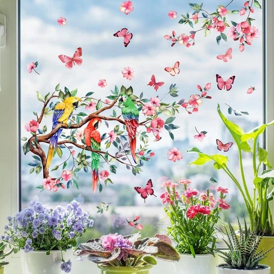 Decorazione per parete con uccelli e fiori - Stickers per decorazione con diverse superfici - Adatti per bambini e adulti - Stickers decorativi per casa e ufficio -
