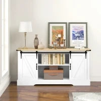 Buffet Mobile Portaoggetti con 2 Porte Scorrevoli Mensole Regolabili, 150 L x 40 P x 72 H cm, in Legno Bianco Rovere