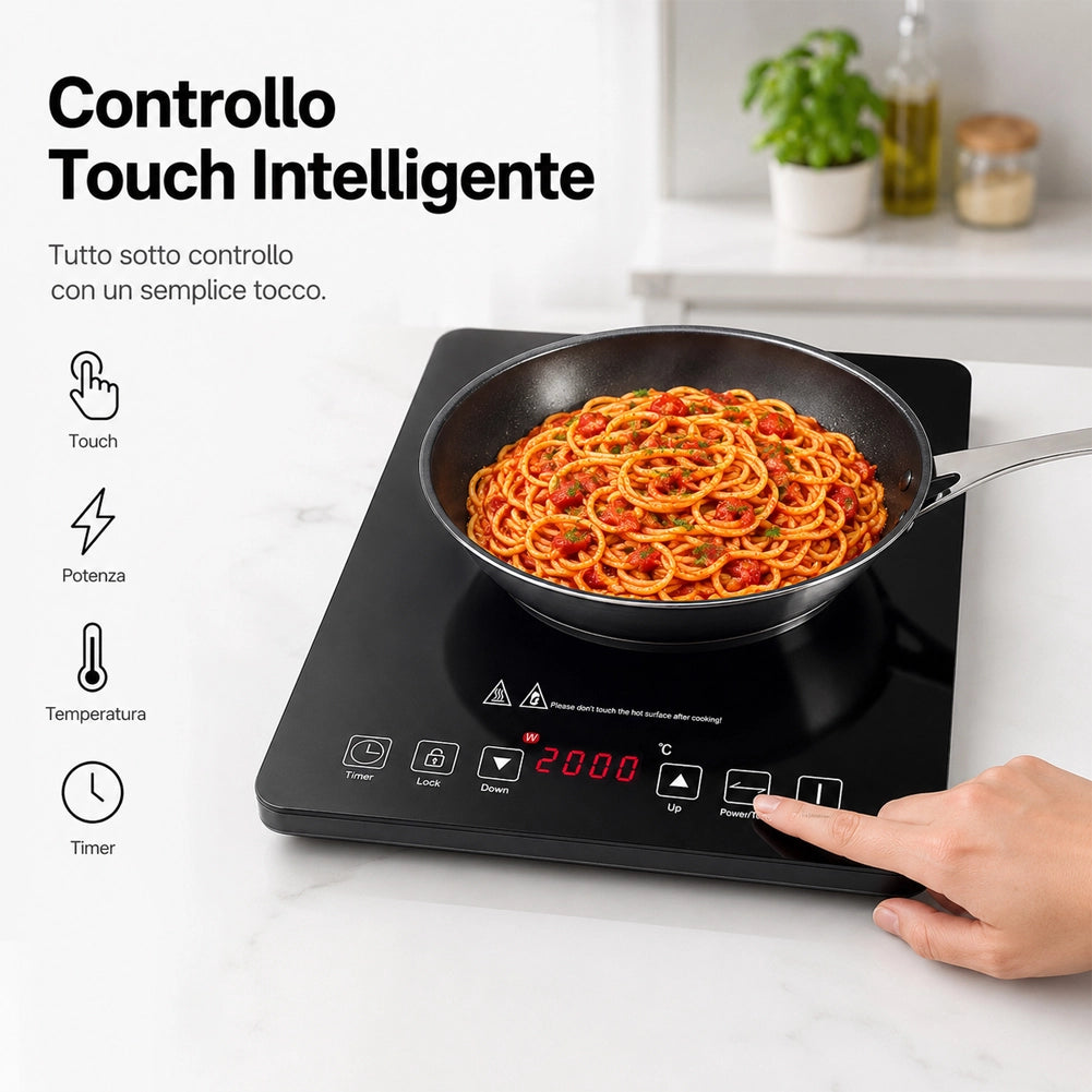 Piastra Fornello Elettrico a Induzione 1 Fuoco per Cucina Cottura Omogenea 2000W