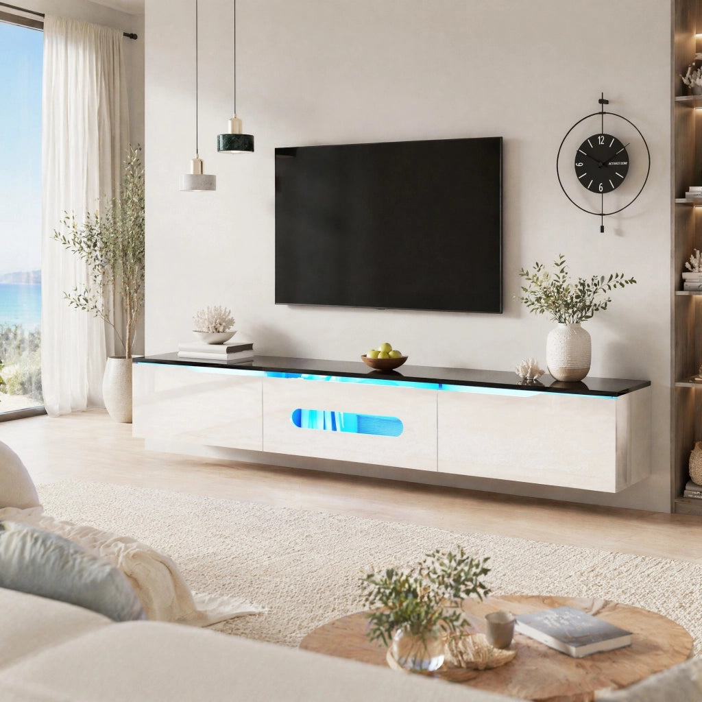 Mobile porta TV moderno con LED a 16 colori, tre ante con cerniere ammortizzate, nero bianco 180 × 35 × 30 cm
