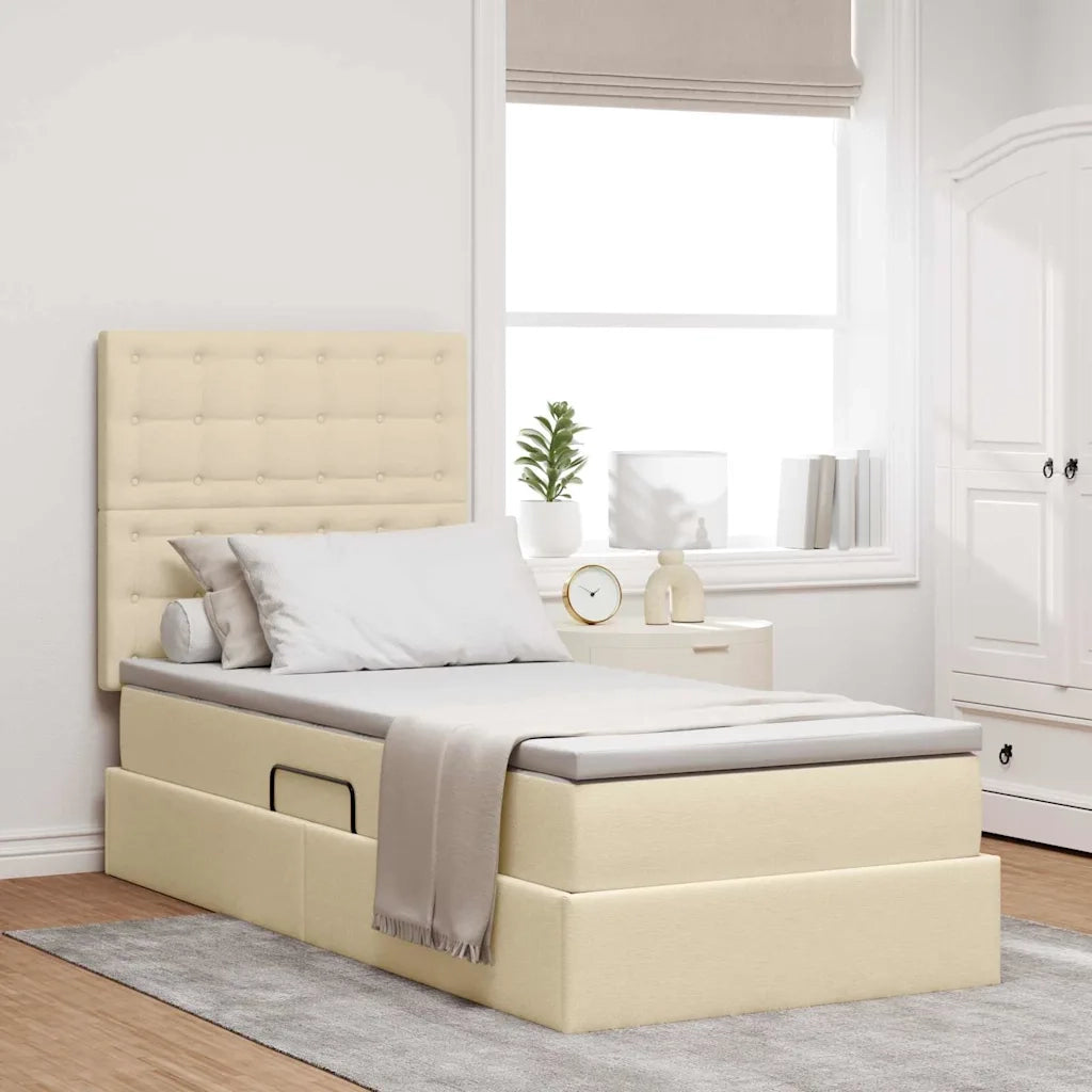 Letto con contenitore e materasso Crema 90 x 200 cm Poliestere