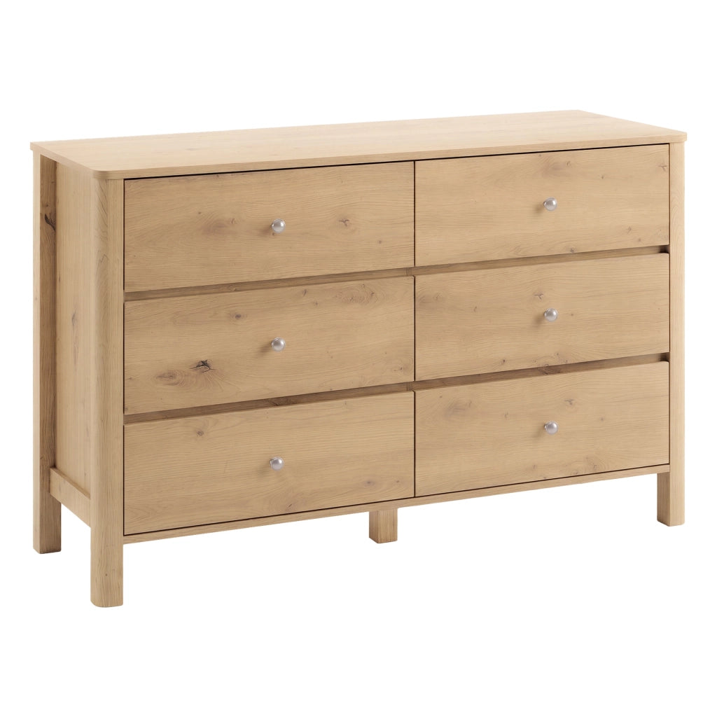 Cassettiera con 6 cassetti e guide in metallo, per soggiorno e camera da letto, in truciolare rovere, 120 × 40 × 80 cm