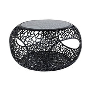Tavolino METRIX rotondo 74 cm nero con piano in vetro temperato – Tavolino design con nicchie aperte