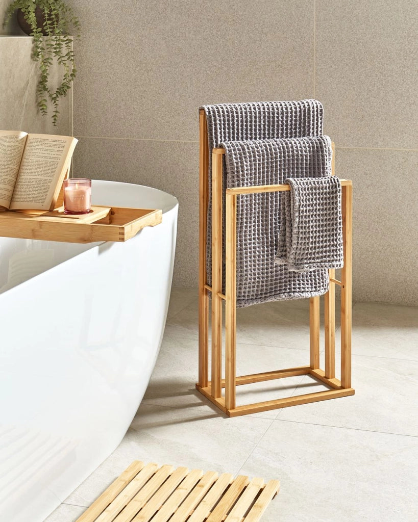Portasciugamani in marrone chiaro di bambù 81x40 cm 3 binari Accessori per il bagno