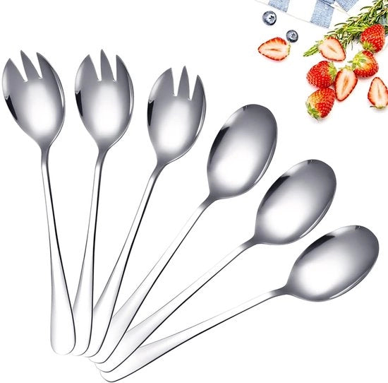 Set di servizio da tavola multifunzionale in acciaio inossidabile, 3 forchette + 3 cucchiai da servizio, cucchiaio da servizio e forchetta da servizio 20 cm