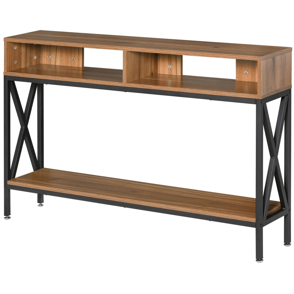 Tavolo consolle ingresso industriale con ripiani ¨C zephmum ¨C legno noce 120x23.5x75 cm