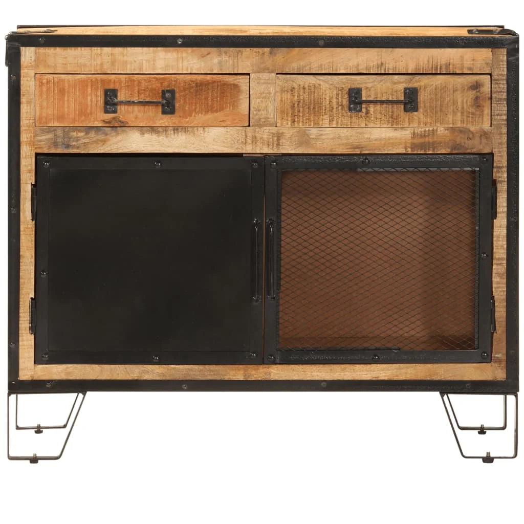 Buffet credenza cassettiera armadio mobile contenitore organizer per cucina soggiorno salotto 80 x 31 x 66 cm legno massello di mango grezzo e metallo marrone 02_0029656