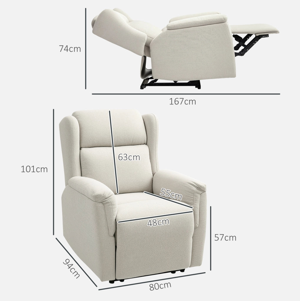 Poltrona relax reclinabile beige con poggiapiedi, 150 kg