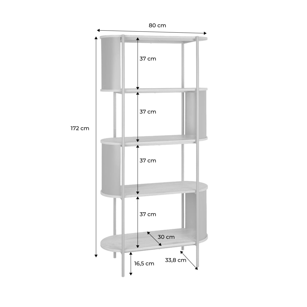 Libreria in metallo curvato e legno a 5 livelli, blu