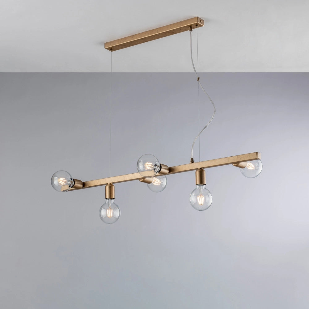 Lampadario Contemporaneo Fabian Metallo Oro 6 Luci E27