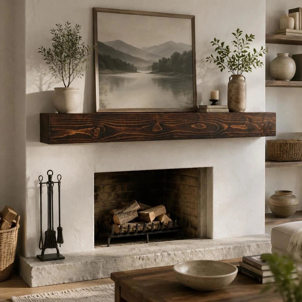 Mantelpiece, 213.4 X 20.3 X 15.2 Cm, Load Capacity 22.7 Kg, Natural Wood Mantelpiece For Above The Fireplace, Floating Farmhouse Shelf For Wall Mounting, Handcrafted Mantelpiece As Wall Decoration, Natural Brown