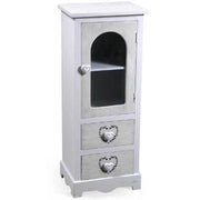 Trade Shop - Mobile Con Vetrina Cuore Anta 2 Cassetti In Legno Shabby Chic 80x32x26cm 662218 -