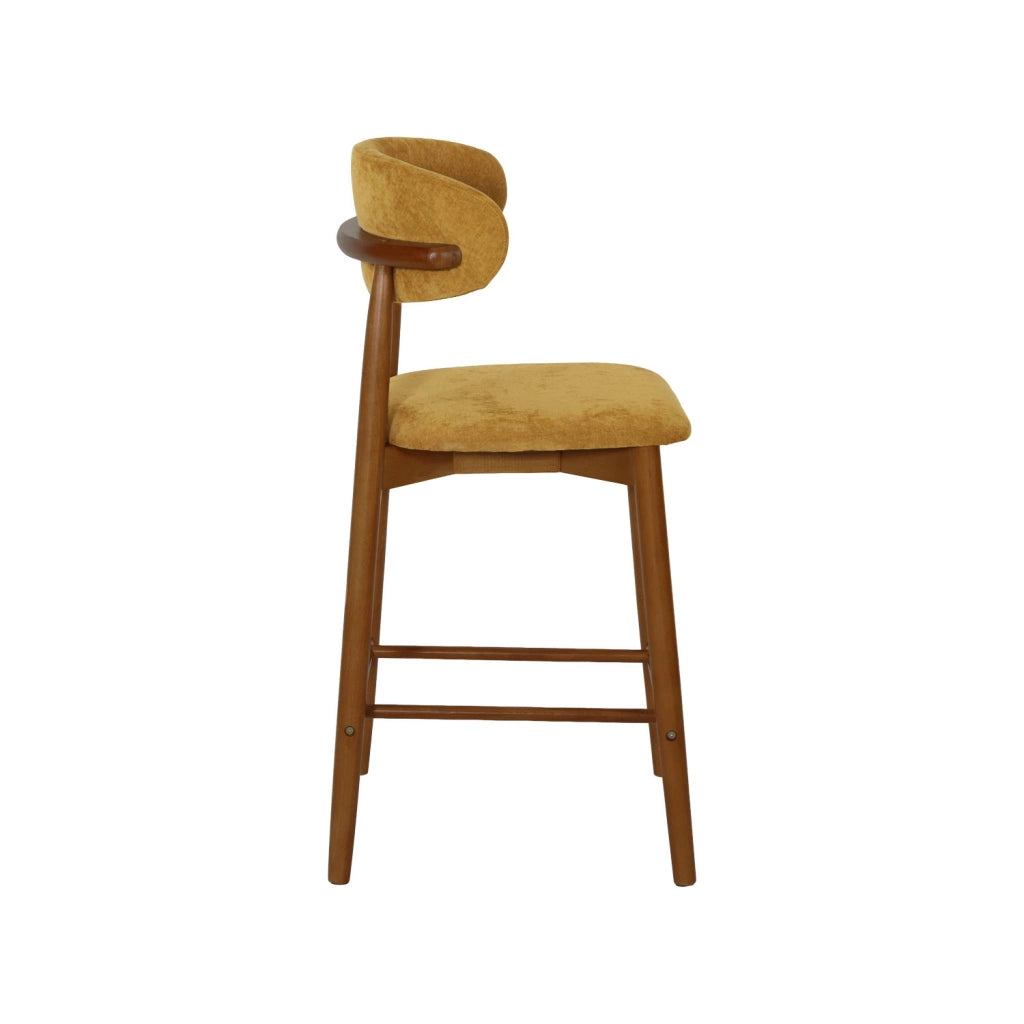 Set di 2 sgabelli da bar in legno di hevea noce e tessuto chenille ,