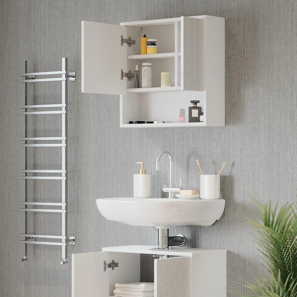 Specchio contenitore bagno Agasta, Bianco, 54 x 53 cm, combinabile con i mobili Agasta per riporre oggetti in bagno
