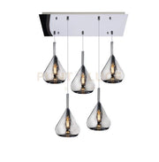 SOSPENSIONE CROMO 5 LUCI RETTANGOLARE VETRI FUME 1177CR-S5 R-FU