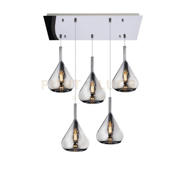 SOSPENSIONE CROMO 5 LUCI RETTANGOLARE VETRI FUME 1177CR-S5 R-FU