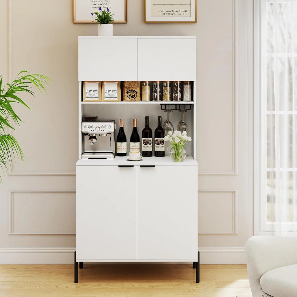 Armadio da cucina con piano di lavoro, armadietto a buffet con stazione di ricarica, buffet da cucina con porta bicchieri da vino e scaffale regolabile, multiuso, 80 x 40 x 164 cm