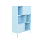 Credenza industriale in metallo con 6 scomparti, blu chiaro