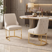 Set di 2 sedie da pranzo in velluto beige con gambe dorate galvanizzate, stile moderno