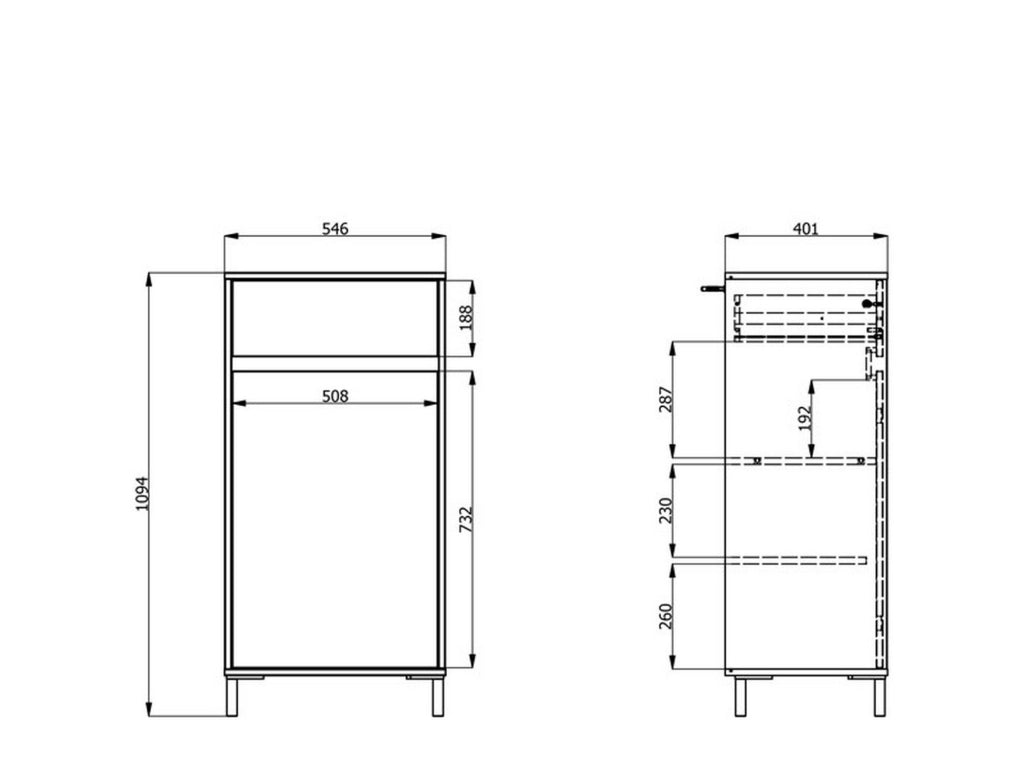 Pollenza, Mobile da Ingresso un Cassetto, 54.5x40x109.5h cm Marrone Rovere Nodi