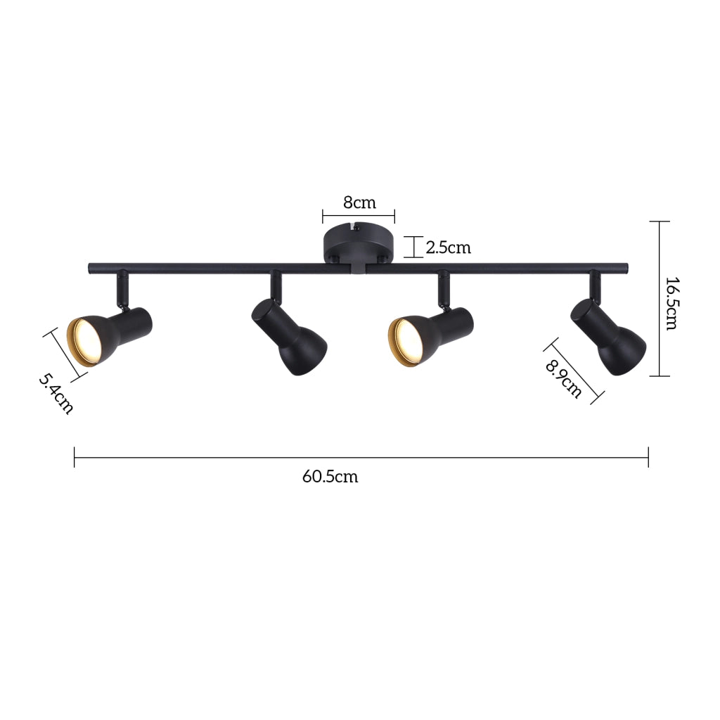 ZMH Faretto da soffitto neri 4 luci GU10 orientabili 350° metallo moderni per soggiorno