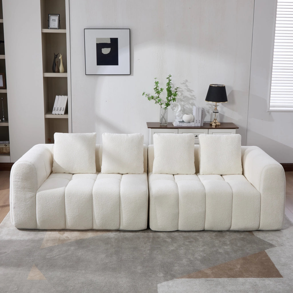 Divano modulare a 2 moduli con seduta profonda e braccioli, in tessuto antimacchia beige 260 × 94,5 × 80 cm