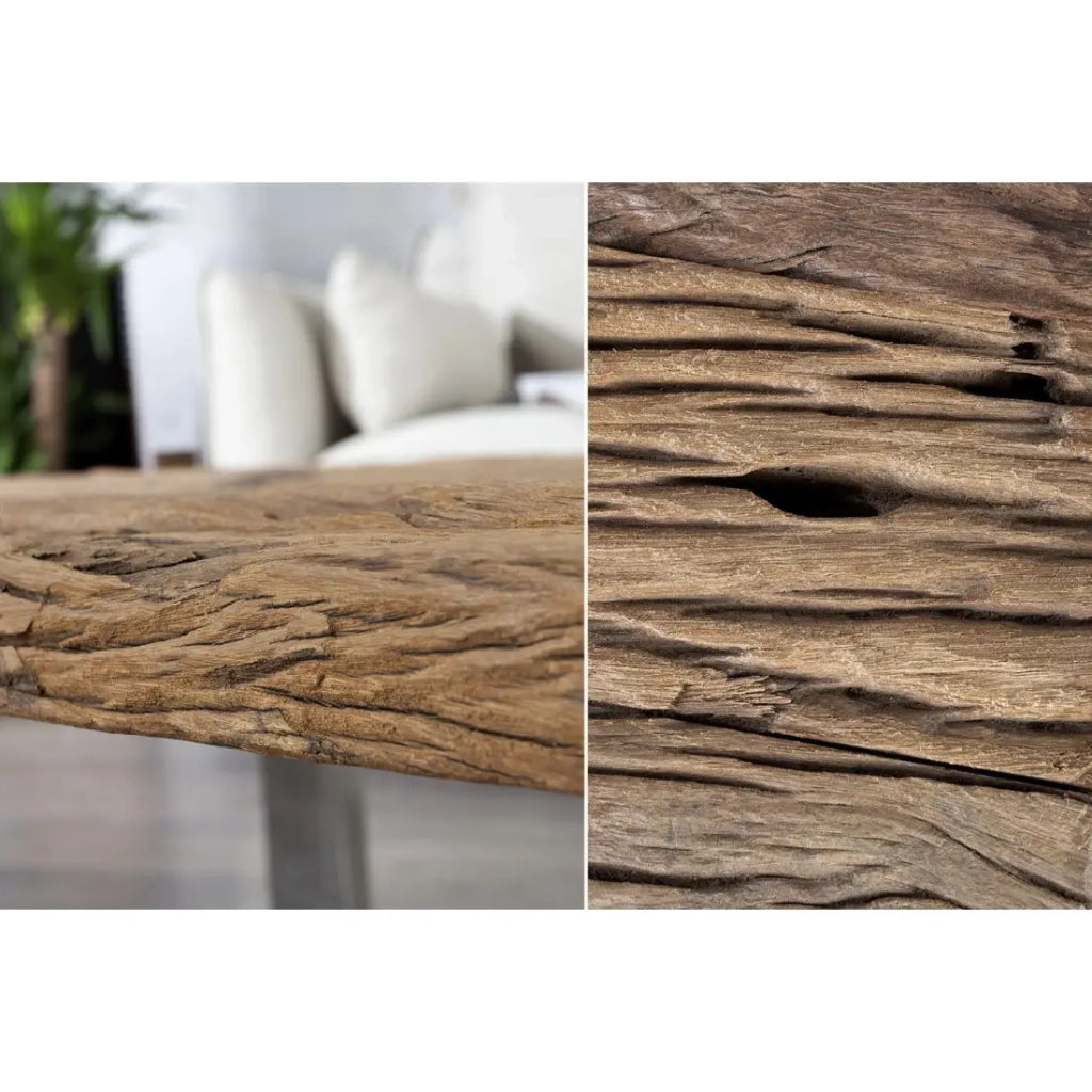 Tavolino RAFTA 110 cm in teak riciclato – Design industriale con gambe a U metalliche