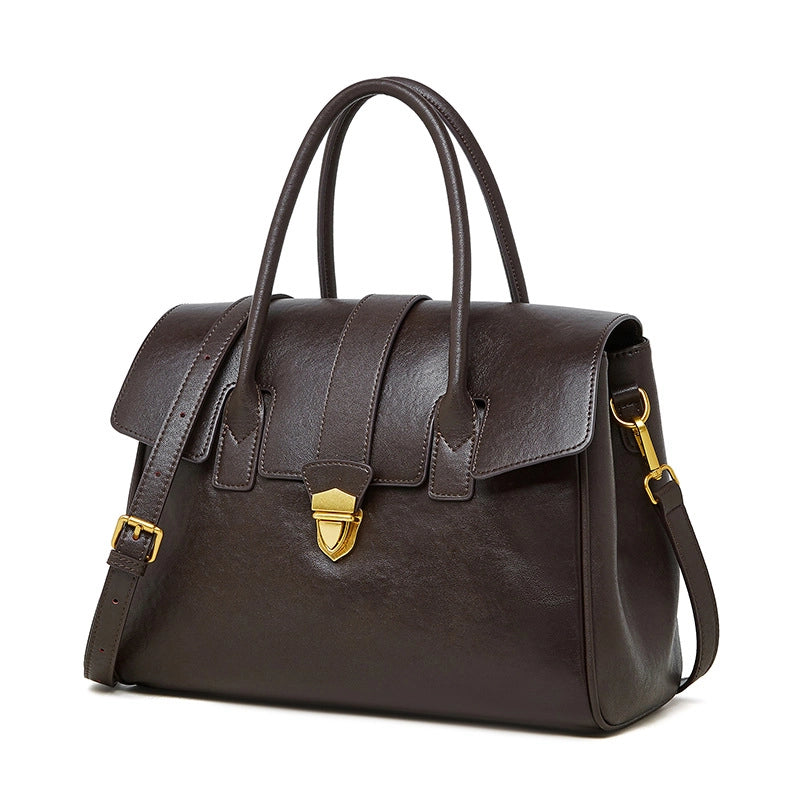 Borsa a mano e a tracolla da donna in vera pelle, marrone
