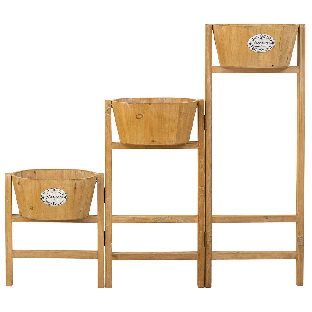 Supporto con 3 cesti in legno marrone 89x18x79h