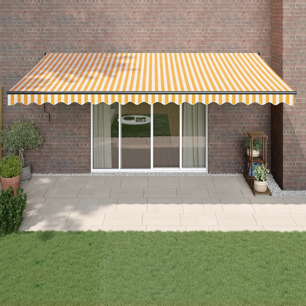 Tenda Sole | Tenda parasole Retrattile Gialla e Bianca 5x3 m Tessuto e Alluminio