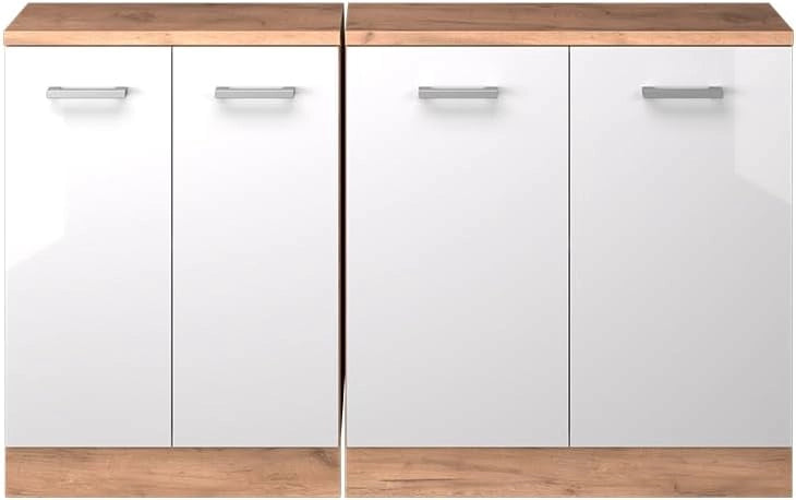 Set di mobili sottotetto Rion, Bianco lucido, 140 cm Set di 2 carcasse armadio profondità 60 cm, adatto per il salvaspazio sotto tetti spioventi