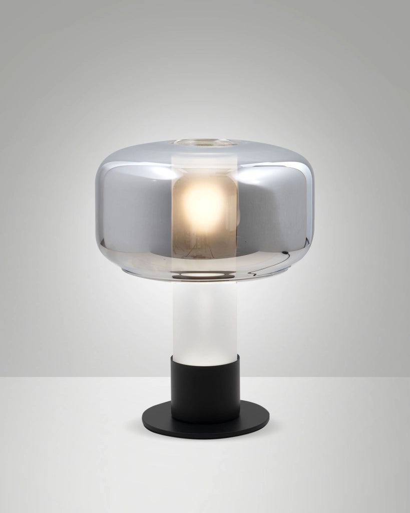 Lampada da Tavolo Flick Fumé, Struttura in Metallo e Vetro Borosilicato, Dimmerabile al Tocco, Attacco E14 15W, IP20 - Flick