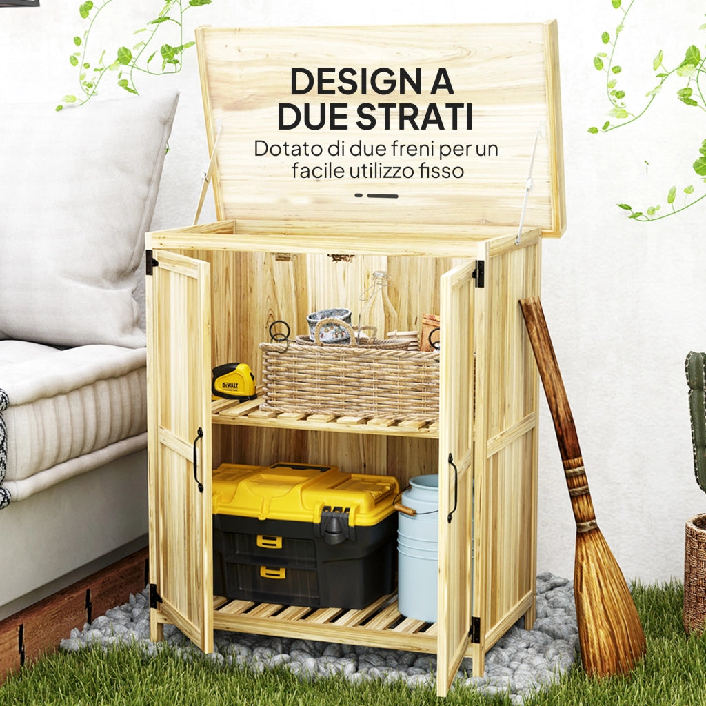 Armadietto da Esterno. Capanno Porta Attrezzi con Mensola. in Legno con 2 Ante per Giardino. Patio. Color Legno
