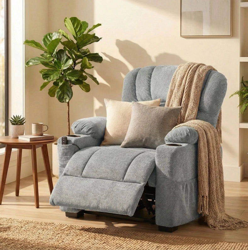 Poltrona Relax Elettrica Grigia con USB, Memory e Portabevande