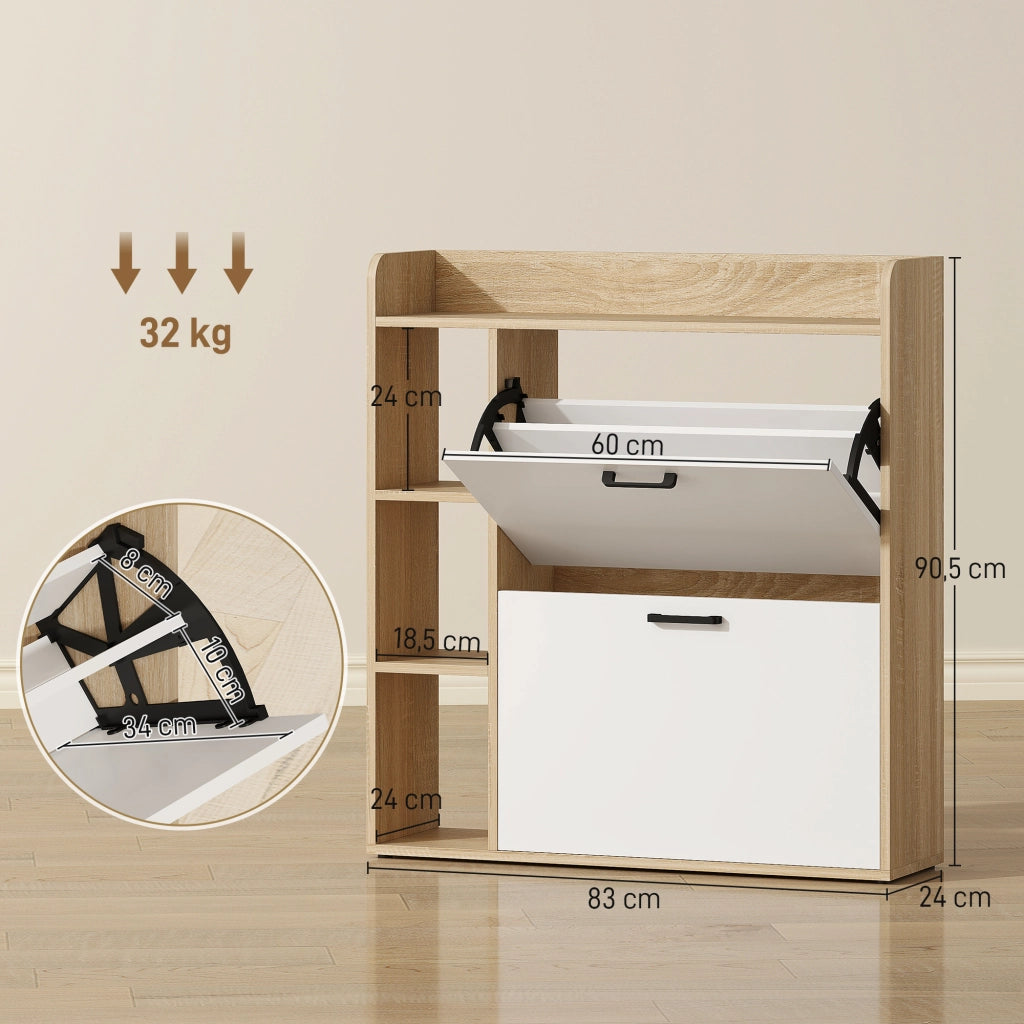 Armadio per Scarpe con 2 Ante e Ripiani Aggiustabili ¨C Minimal ¨C Naturale e Bianco