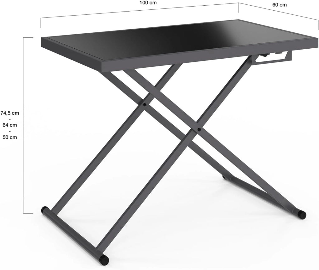 Tavolo da Giardino Rettangolare sollevabile Olie 100 cm in Metallo Grigio Antracite e Piano Grigio